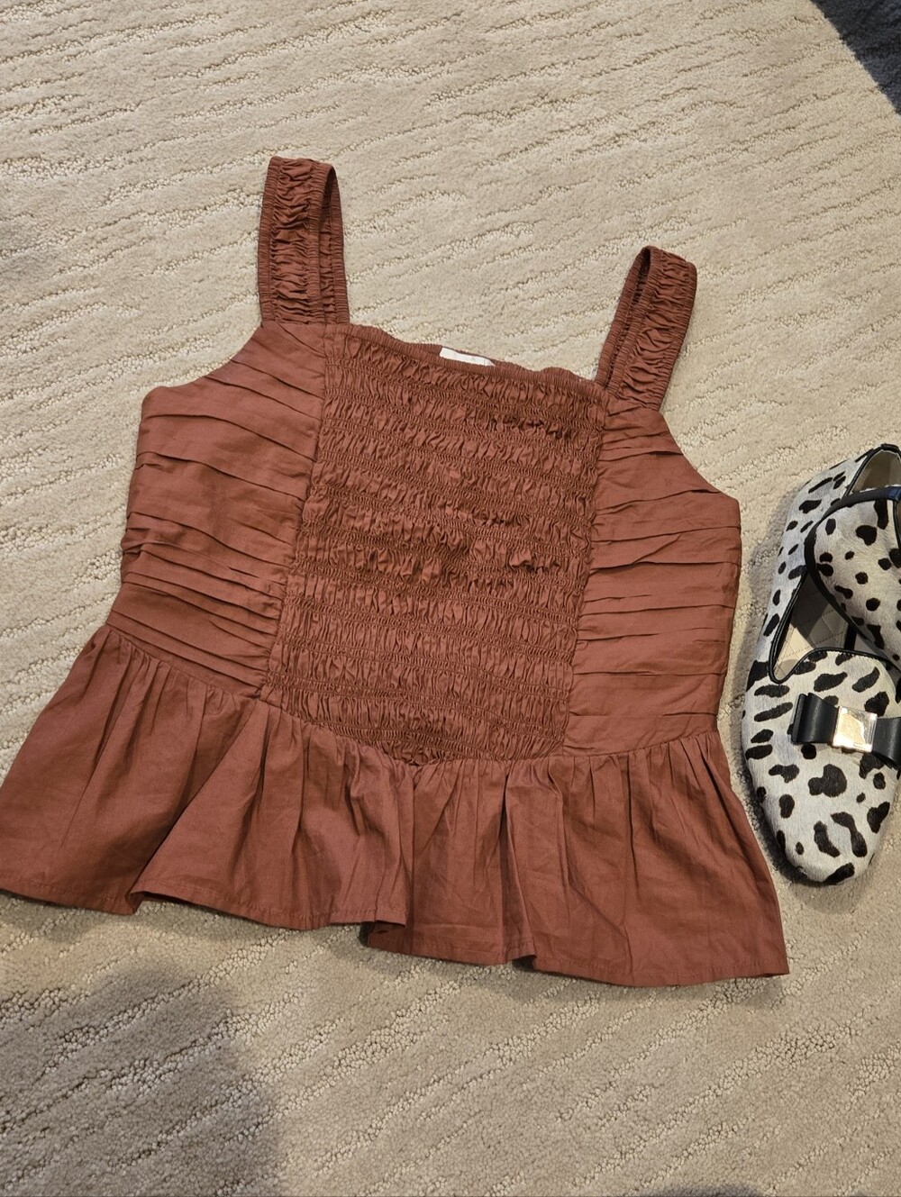 Loft 2 Peplum Top Tank Copper Rust Ruched Pumpkin Apple Cider Fall Layer Picture